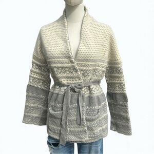 Nougat London Lambswool Angora Belted Nordic Cardigan Coatigan Gray Cream Size 1